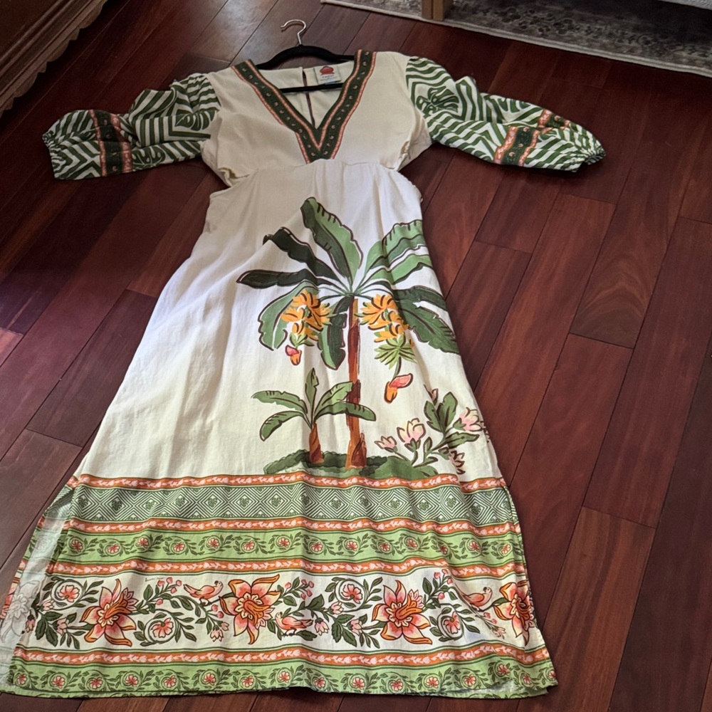 Floral Maxi Dress with Green and Orange Accents